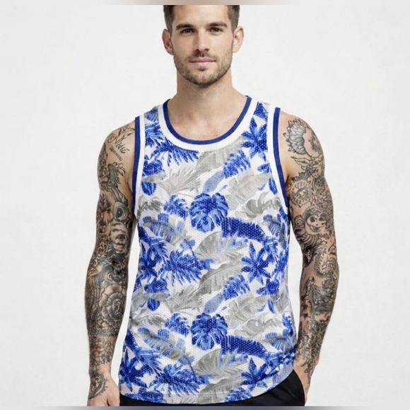 G-Net Other - G Net Blue, White and Gray Tropical Men's Jersey tank size M